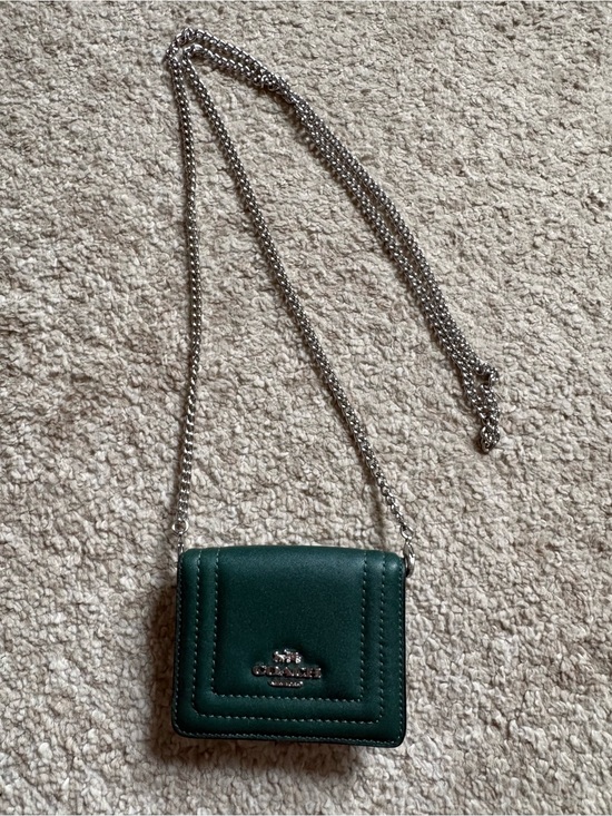 Coach Handbags - Coach Forest Green Leather Mini Crossbody Wallet with Silver Chain